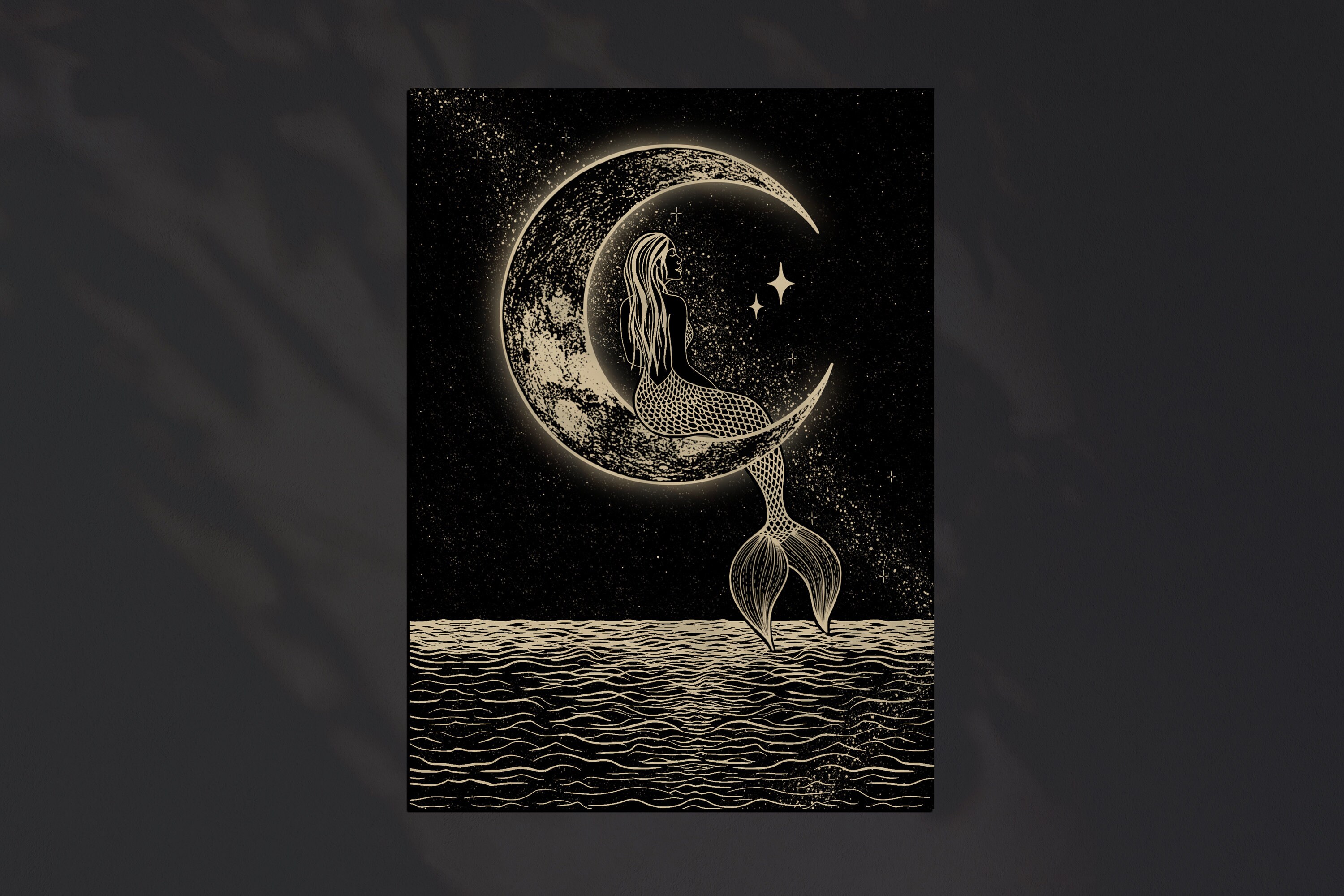 Mermaid & The Moon Print Luna Artwork Celestial Wall Art | Etsy