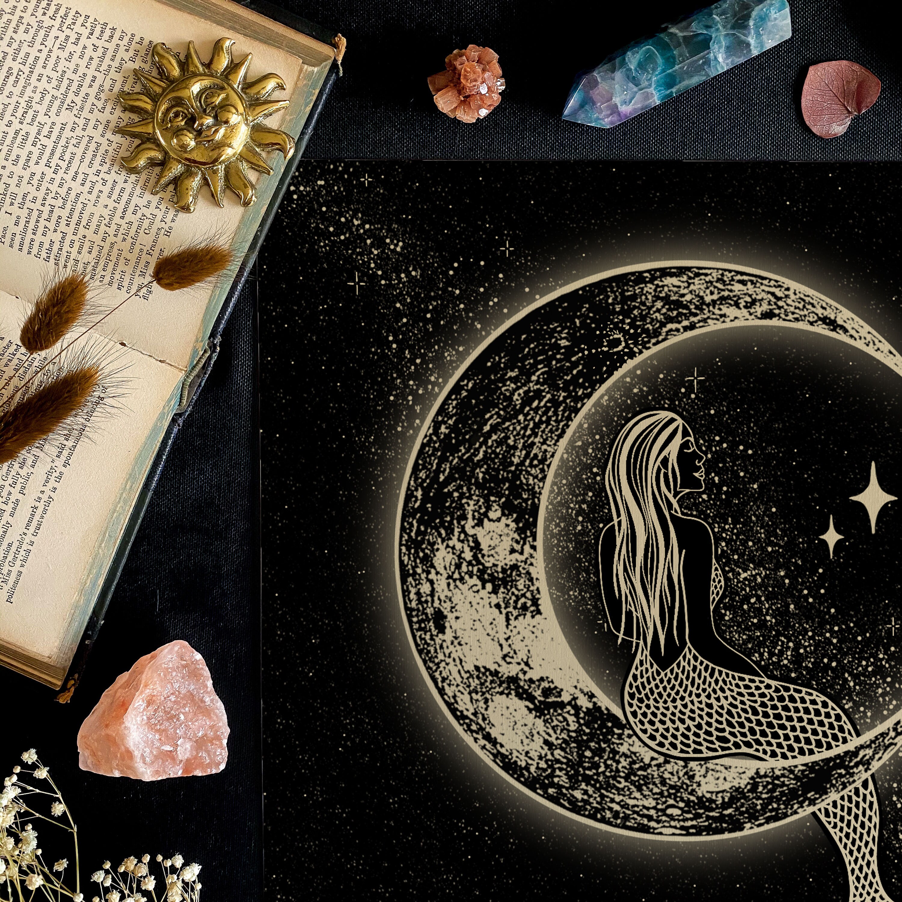 Mermaid & The Moon Print Luna Artwork Celestial Wall Art | Etsy