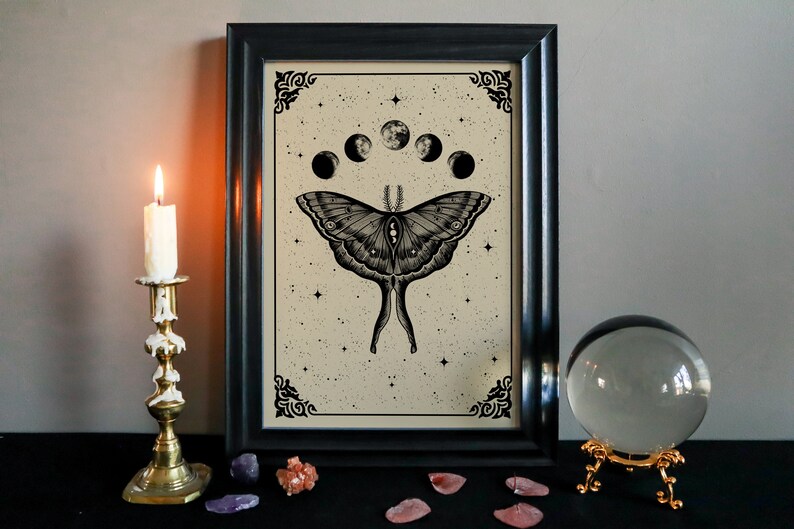 Luna Moth Print | Witchy Wall Art | Gothic Home Decor | Occult ...