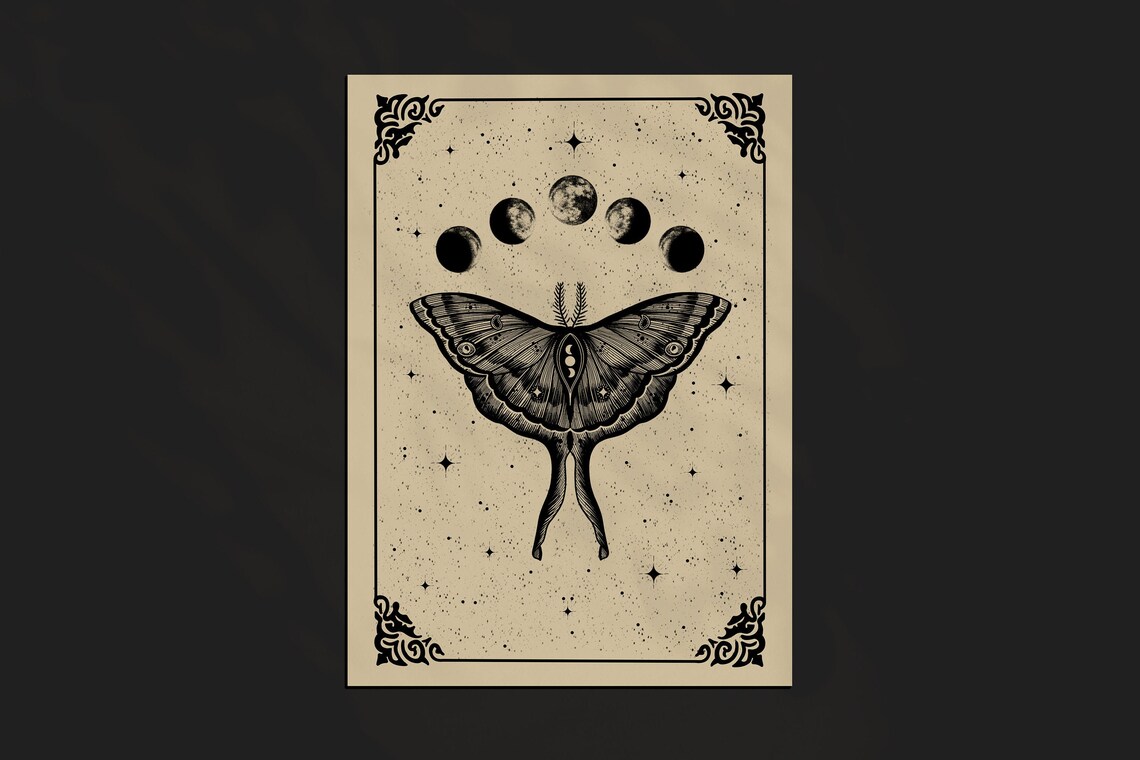 Luna Moth Print Witchy Wall Art Gothic Home Decor Occult | Etsy