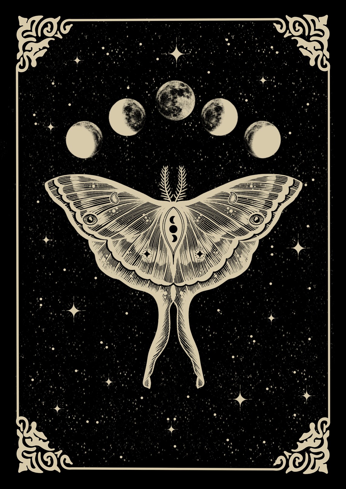 Lunar Moth Print Black Witch Wall Art Gothic Home Decor | Etsy