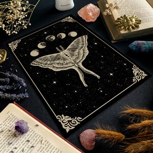 Lunar Moth Print Black | Witch Wall Art | Gothic Home Decor | Occult ...