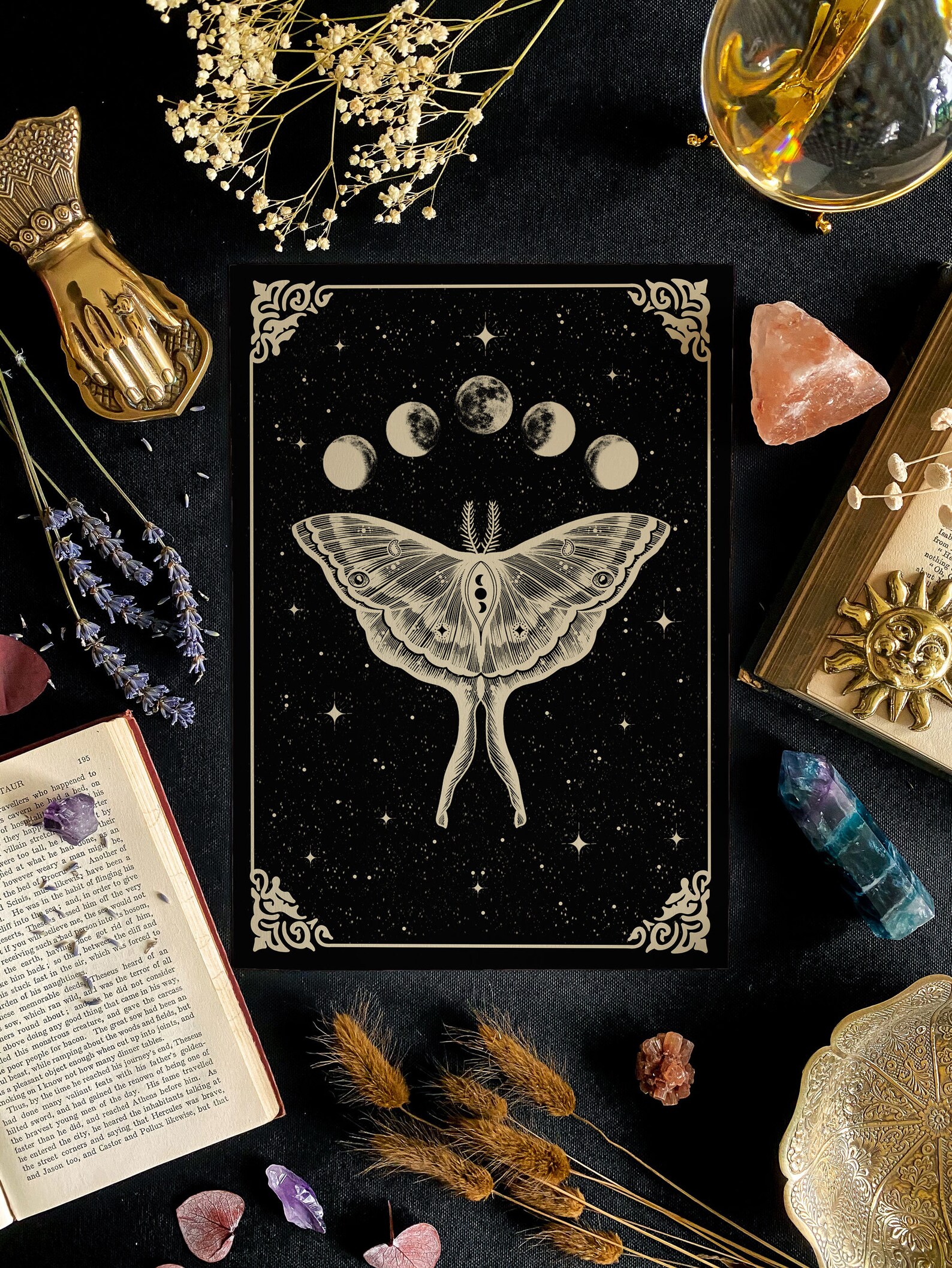 Lunar Moth Print Black | Witch Wall Art | Gothic Home Decor | Occult ...