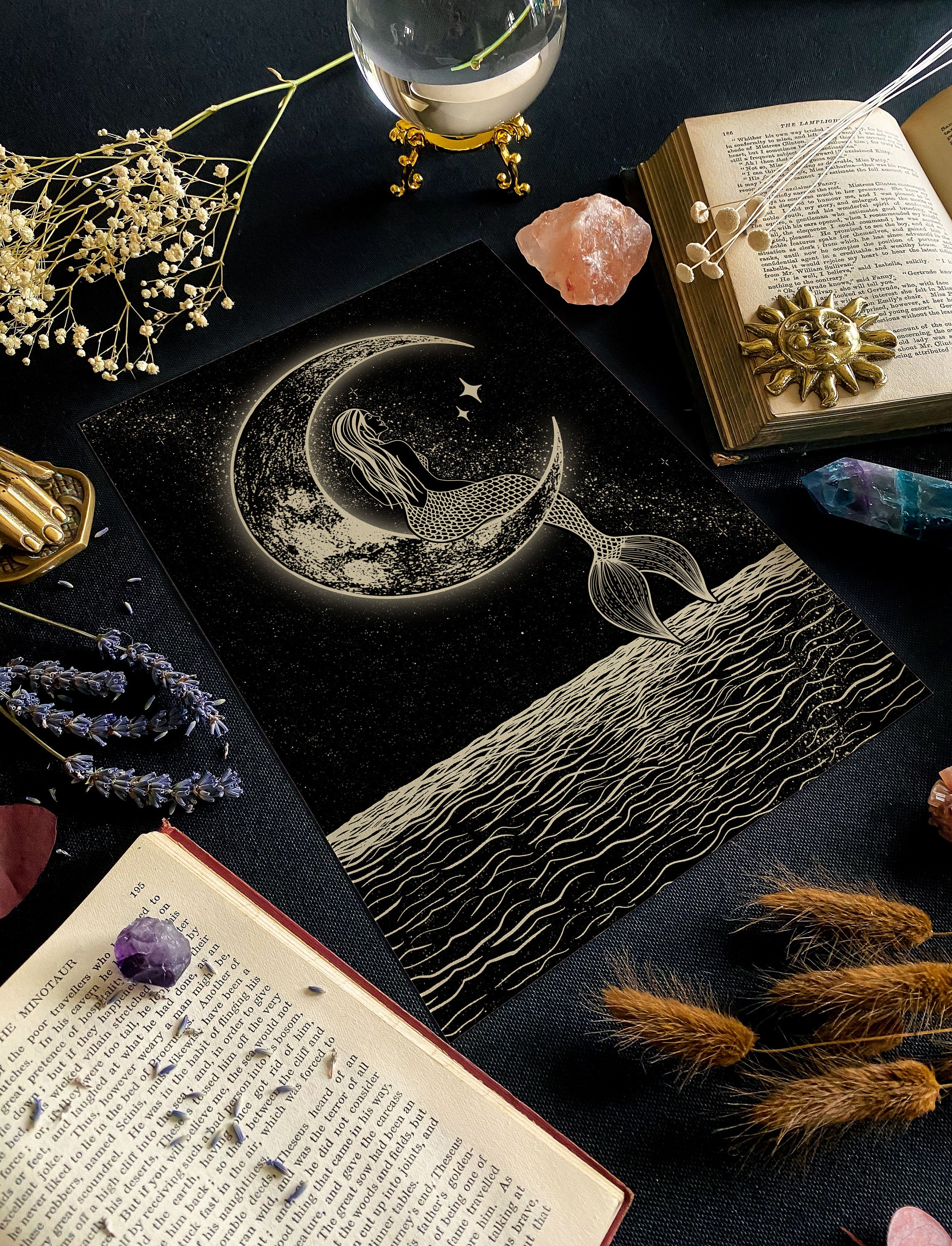 Mermaid & The Moon Print Luna Artwork Celestial Wall Art | Etsy