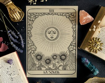 The Sun Tarot Print | Dark Academia Decor | Witchy Wall Art | Gothic Home Decor | Celestial Artwork