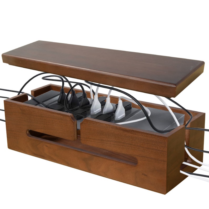 Black Walnut Wood Large Cable Management Box Cord Organizer Etsy