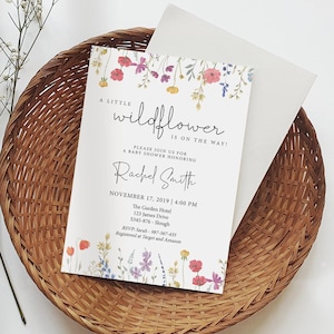 Wildflower Baby Shower Invitation, A little Wildflower is on the way invitation, Baby Shower Invitation, Editable Template, Corjl, WF11