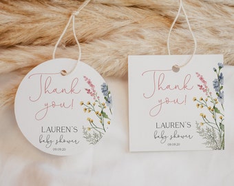 Wildflowers Favor Tag Template, Editable Thank You Tag Template, Favor tag, Wildflower Thank You Tags, Baby Shower Favor Tags, Corjl, WF23