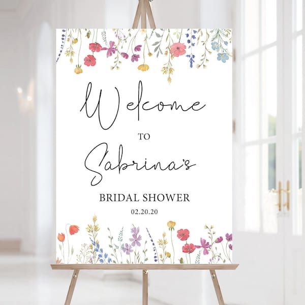 Panneaux de bienvenue fleurs sauvages, panneau de bienvenue pour la douche nuptiale, panneau personnalisé, panneau de bienvenue modifiable, tout événement, téléchargement immédiat, Corjl, WF11