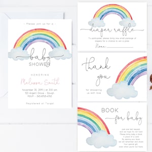 Faire-part pour baby shower, invitation MODIFIABLE, lot de baby shower arc-en-ciel, modèle de baby shower arc-en-ciel, sexe neutre, Corjl, RB01