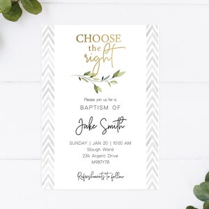 LDS Baptism Invitation, Choose the right, Editable Invitation Printable, Baptism LDS invitation, Instant Download, Corjl, TP01