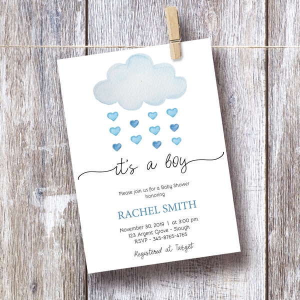 It's a Boy Baby Shower Invitation: Editable Template (Instant Download)