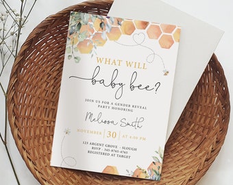 Editable Bee Gender Reveal Invitation Template (Corjl)