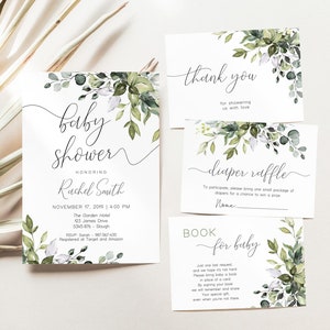 Baby Shower Invitation, EDITABLE Invitation, Greenery Baby Shower Bundle, Eucalyptus Greenery Baby Shower, Gender Neutral, Corjl, GE01