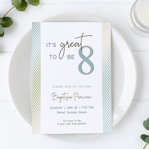 LDS Baptism Preview Printable Invitation, EDITABLE Invitation Printable, It's great to be 8 invitation, Instant Download, Corjl, BPR1