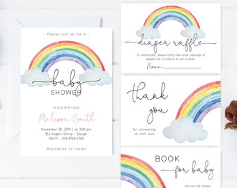 Rainbow Baby Shower Invitation Bundle: Editable Template (Corjl)