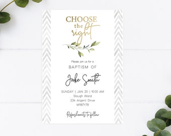 LDS Baptism Invitation, Choose the right, Editable Invitation Printable, Baptism LDS invitation, Instant Download, Corjl, TP01