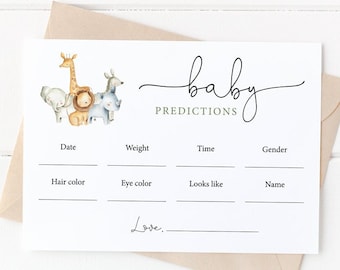 Safari Baby Shower Game: Editable Baby Predictions Card (Digital)