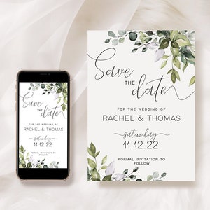 Save The Date Template, Eucalyptus Save the Date Digital Download, Smartphone, Greenery Save The Date, Editable Wedding Save the Date