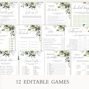 Greenery Bridal Shower Template, Bridal Shower Set, Custom Sign, Editable Signs, Bridal Shower Bundle, Instant Download, Corjl, GE01 imagem 4