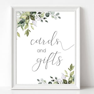 Cards and Gifts Sign, Greenery Sign, Gifts Table Sign, Greenery Cards and Gifts, Printable Sign Template, Instant Download,  Corjl, GE01