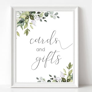 Karten und Geschenke Schild, Greenery Schild, Geschenke Tisch Schild, Greenery Karten und Geschenke, druckbare Schild Vorlage, Sofort Download, Corjl, GE01