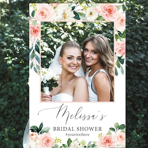 Photo Prop Frame Printable, Blush Bridal Shower Photo Booth Frame Template, Dusty Rose Shower, Instant Download, Corjl, PG01