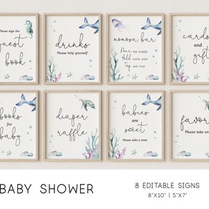 Segni modificabili Ocean Baby Shower, Segni Baby Shower, Sotto il mare Baby Shower, Modello di cartelli stampabili, Download istantaneo, Corjl, OC11