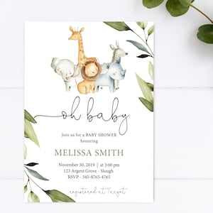 Baby Shower Invitation, EDITABLE Invitation Printable, Jungle Baby Shower Invitation, Safari Baby Shower Invitation, Corjl, SA02