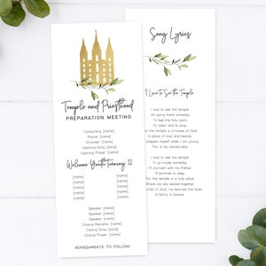 Temple and Priesthood Preparation Meeting, EDITABLE Program Printable, LDS Program, LDS Primary, Instant Download, Corjl, TP01