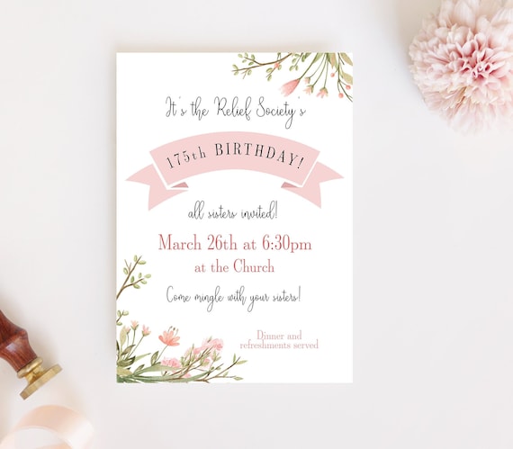 Relief Society Birthday Invitation Editable Invitation | Etsy