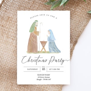 Nativity Invitation, Christmas Invitation Template, Christmas Party, Editable Template, Instant Download, Dinner invitation, Corjl, CHR1