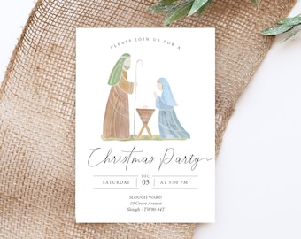 Nativity Invitation, Christmas Invitation Template, Christmas Party, Editable Template, Instant Download, Dinner invitation, Corjl, CHR1