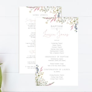 Editable LDS Baptism Program Template, Printable Baptism Program, Wildflower baptism program, lds baptism, Editable Template Corjl, WF23