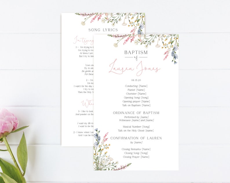 Wildflower Baptism Program Template: Editable LDS Printable (corjl) - Etsy