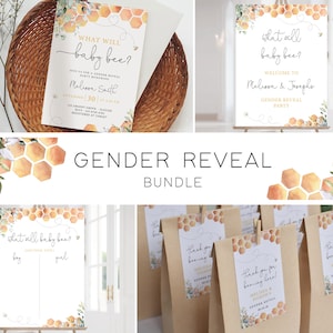 Bee Gender Reveal Template, Bee Gender Reveal Set, Wat zal baby Bee, Bee Gender Reveal Boy of Girl Chart, Gender Reveal Bundle, Corj, BE01