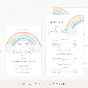 Editable LDS Baptism Program Printable, LDS Baptism Invitation, Template Baptism Program, Rainbow baptism, Editable Template, Corjl, RB01