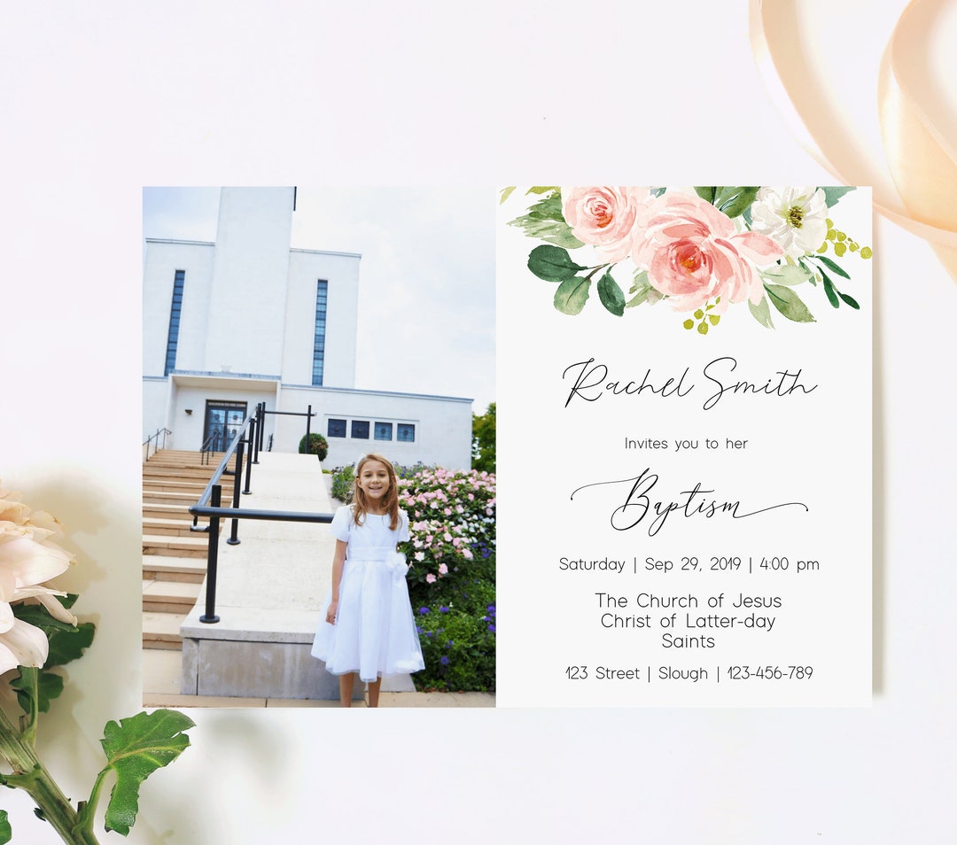 LDS Baptism Invitation, Printable Template, Baptism Announcement, Girl ...