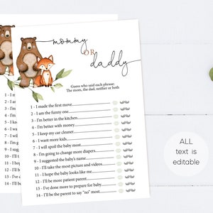Guess Who Mommy or Daddy Game, Editable Mom or Dad Quiz Woodland Baby ...