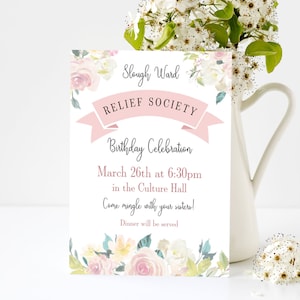 Relief Society Birthday Invitation, Editable Invitation, Relief Society Invitation, LDS Invitation, Instant Download, Corjl, RS01