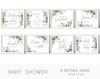 Greenery Signs, Baby Shower Signs, Landscape Signs, Custom Sign, Printable Signs Template, Instant Download, Corjl, GE01