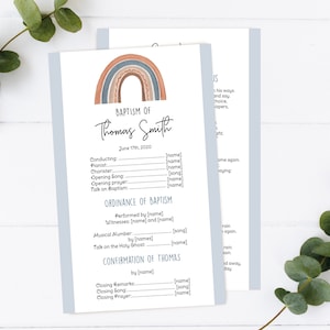 Editable LDS Baptism Program Template, Printable Baptism Program, Rainbow baptism program, lds baptism, DIY, Editable Template, Corjl, BB33