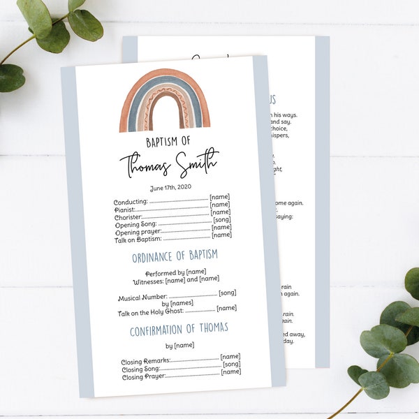 Editable LDS Baptism Program Template, Printable Baptism Program, Rainbow baptism program, lds baptism, DIY, Editable Template, Corjl, BB33