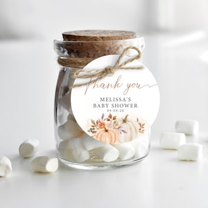 Plantilla de etiqueta de favor de calabaza, plantilla de etiqueta de agradecimiento editable, etiqueta de favor, etiquetas de agradecimiento de otoño, etiquetas de favor de baby shower de otoño, Corjl, AT33