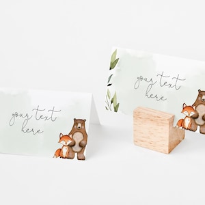 Woodland Baby Shower Tischkartenvorlage, bearbeitbare Tischkartenvorlage, Namenskarte, Sitzplatzkarte, WoodlandBridal Shower Decor, Corjl, WW01