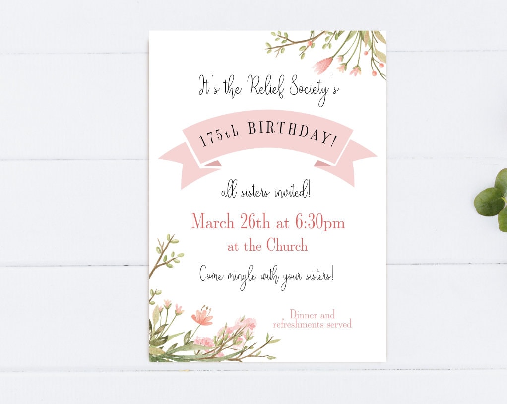 Relief Society Birthday Invitation Editable Invitation - Etsy