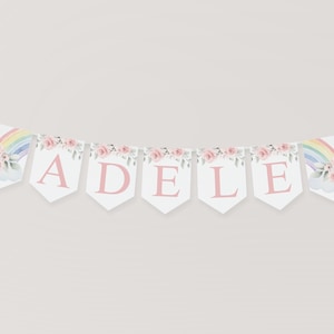 Estandarte de bautismo SUD editable, Estandarte de bautismo SUD, Estandarte de plantilla, Bautismo de niña, Floral arco iris, Corjl, RM01