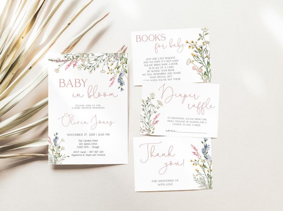 Wildflower Baby Shower Invitation Bundle: Editable Cards (Corjl)