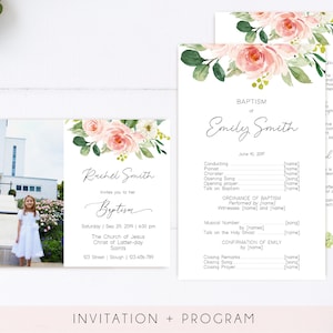 Editable LDS Baptism Program Printable, LDS Baptism Invitation, Template Baptism Program, Girl Baptism,Editable Template Floral, Corjl, BP01