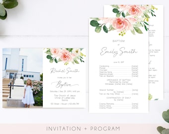 Floral LDS Baptism Invitation & Program Template (Editable)